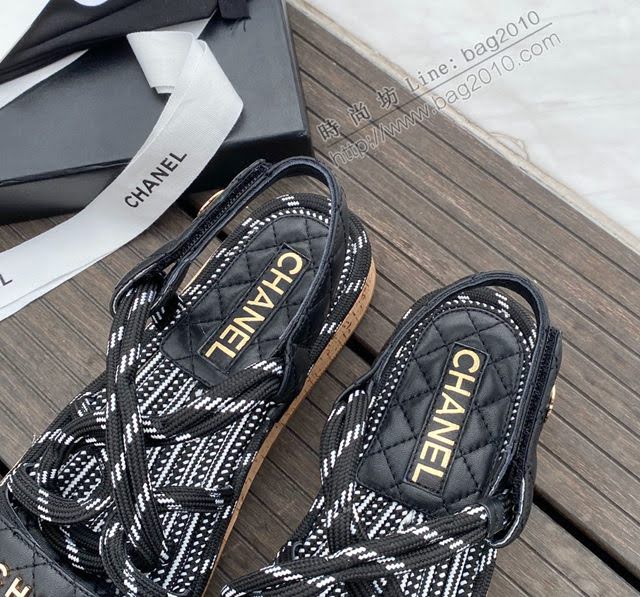 Chanel女鞋 香奈兒2020夏日新款草繩魔術貼涼鞋 Chanel女款休閒涼鞋  naq1254